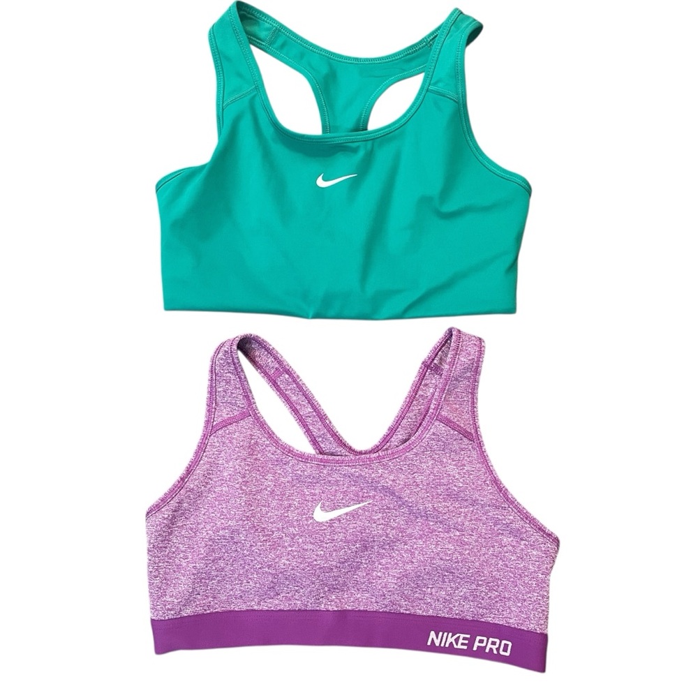 2 Nike & NIKE PRO Sports Bras Women Athletic Racerback Medium Purple & Teal EUC